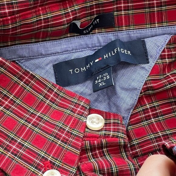 Tommy Hilfiger Red Plaid Slim Button Down XL - Picture 3 of 3